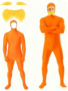 Muroi Mono 1PC Costume Party Orange Outfit, Orange Jumpsuit, Yellow Beard And Eyebrows, Halloween Party Costume - View 8