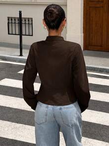 Muchica Women's Solid Color Studs Decor Casual Versatile Daily Long Sleeve Jacket - Brown - View 3
