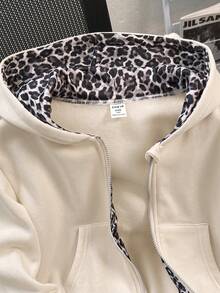 Tween Girls Solid Color Bow Decor Sleeve Fleece Lined Sweatshirt Jacket Back To School Style - Apricot - View 3