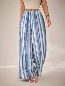 SHEIN PETITE Women's Colorful Striped Woven Long Pants - Multicolor - View 6
