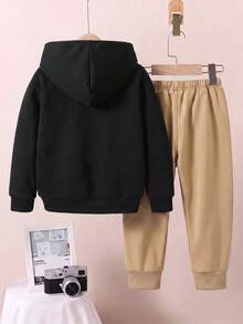 Setelan 2 Potong Hoodie Lengan Panjang Longgar Minimalis Kasual untuk Anak Laki-Laki, Cocok untuk Musim Gugur/Dingin - MultiWarna - View 2