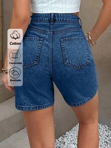 EURMUSE WOMEN HIGH WAIST MINI SHORT GRAY WASH - Blue - View 6