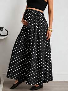 MaterniWear Maternity Polka Dot Pattern Side Tie Casual Skirt Fall - Black - View 3