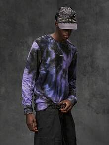 NEON BLANC Men's Purple And Black Crew Neck Casual Goth Daily Wear T-Shirt Halloween Rave Concert Autumn - Multicolor - View 2