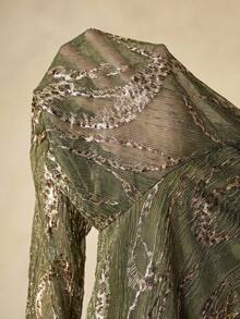 MOTF PREMIUM PLUS SIZE 2026 SPRING/SUMMER GOLD FOIL PLEATED DRESS FALL - Army Green - View 3