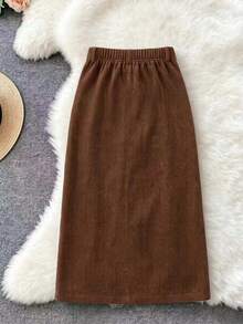 Franclia Women's Solid Color Casual Versatile Daily Wear Pocket Skirt - Brown - View 2