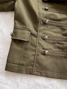 Soleia Women's Solid Color Stand Collar Casual Versatile Daily Travel Long Sleeve Jacket - Army Green - View 5