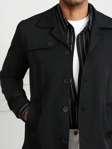 HUEFORM Men's Black Belt With Mid-Length British Style Trench Coat With Lapel, Single-Breasted Business Casual Overcoat,Perfect For A Refined Look. For Men - Black - View 4