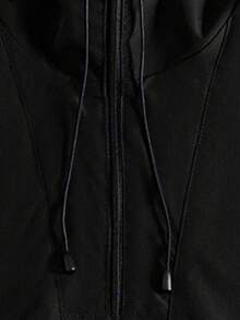 Manfinity Homme Fashionable Men's Hooded Embroidered Print Jacket, Suitable For Streetwear, Photography, Multi-Functional Sports Jacket, Suitable For All Seasons - Black - View 4