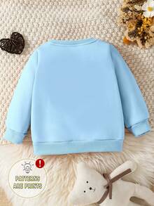 Girls' Fashionable Fresh Colorful Glitter Rainbow Design Printed Basic Crew Neck Sweatshirt - Blue - View 3