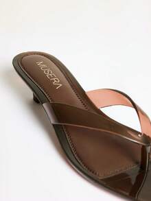 MUSERA Perspex Thong Toe Heeled Mule Sandals Spring Summer Holiday Ibizia Festival Tropic Vacation Bad Timing - Brown - View 5