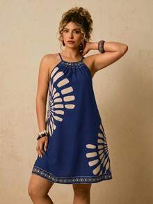 Travachic Plus Size Women's Colorblock Casual Daily Summer Halter Neck Dress - Multicolor - View 6