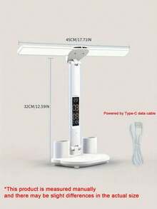 Teckwe Dual‑Head LED Desk Lamp With Pen Holder Digital Clock Temperature Display Foldable Rechargeable Study Reading Table Lamp Home Office Dorm Decor - multicolor - View 5