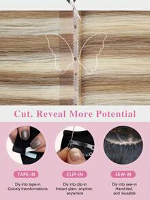 Extensiones de cabello con doble trama invisible sin pegamento de cabello Remy mariposa con microperlas, extensiones de cabello con doble trama de PU, extensiones de trama invisible sin costuras con perlas - S18/613 - Ver 7