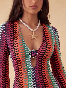 Silquee Women's Spring/Summer Mesh Knit V-Neck Long Sleeve Dress Swimsuits Bathing - Multicolor - View 5