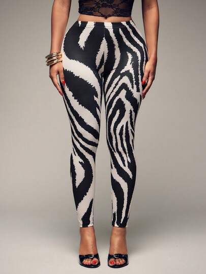 Radiana Leggings sexy casual aderenti a vita alta, leggings con stampa zebrata, pantaloni aderenti, pantaloni casual