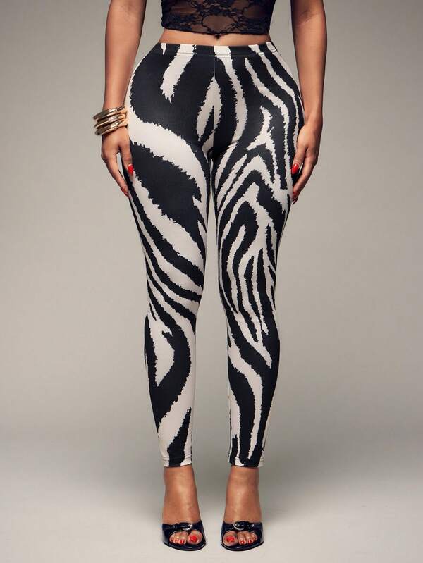 Radiana Sexy Casual Tight High Waist Leggings, Zebra Print Leggings, Tight Pants, Casual Pants