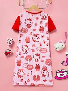 HELLO KITTY AND FRIENDS | SHEIN 少女聯名款卡通印花粉色甜美居家休閒洋裝 - 紅色 - 查看 2