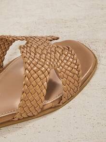 SHUZIA Women's Square Toe Hand Woven Vegan Leather Tan Slide Sandals – Inspired By Designer Aesthetic, Wide Fitting Minimalist & Elegant,Travel Essentials For Summer - Mocha Brown - View 6