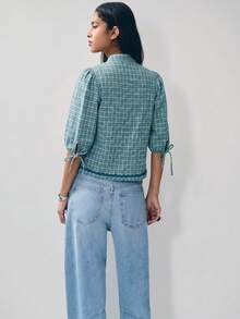 Nöista Plaid Blouse Chinese Buttons - Blue - View 2