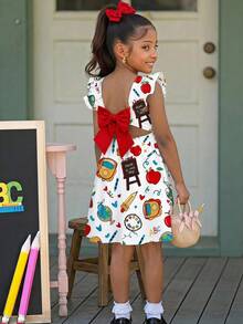 Emery Rose Kids Young Girl Summer Casual Pencil Heart Print Dress - Red - View 4
