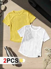 SHEIN Cheerettes 女款素色圓領休閒百搭日常運動T恤 - 彩色 - 查看 1