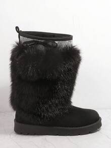 SHUZIA Women's Comfortable, Essential Faux Suede Fuzzy Slip On Ankle Boots For Christmas Valentine's Day - Black - View 4