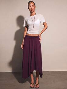 COSMINA Women's Solid Color Pleated Casual Versatile Daily Wear Skirt - Purple - View 3