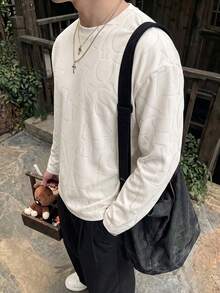 Resyla Men 男士字母印花休閒百搭日常穿著長袖T恤 - 黑色 - 查看 3
