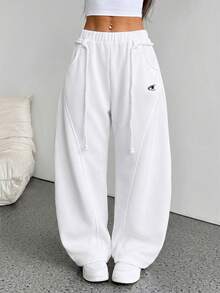 SHEIN PETITE 女款秋冬街頭風返校學院風休閒保暖舒適法式灰色彈性腰小碼女裝 - 白色 - 查看 7