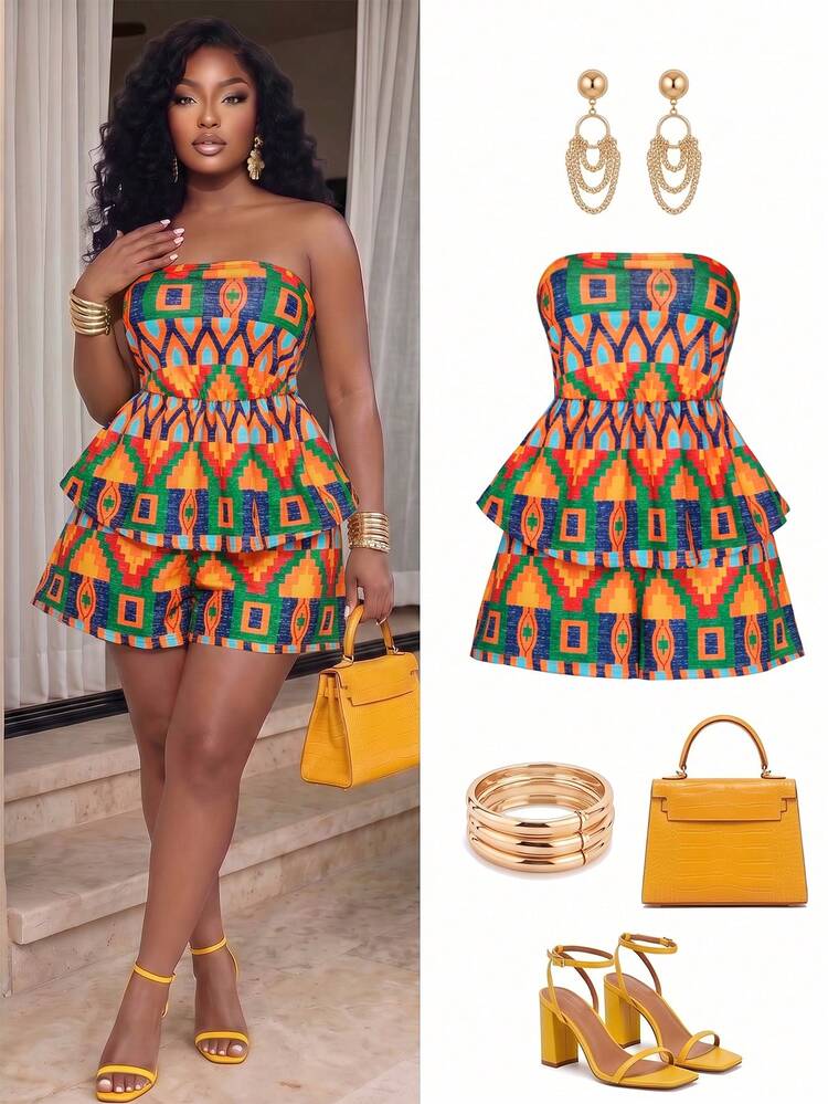 Poshavie Poshavie Plus Size African Print 2 Pieces Set For Women