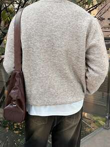 DAZY Men's Grey Marled Knit Sweater With Round Neck, Cuffed Sleeves And Hem, Spring/Autumn - Grey - View 2