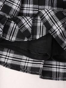 SHEIN Sparklyn 青少年女孩秋季服飾 休閒優雅格紋百褶裙 正式校服 畢業舞會 畢業典禮 大學派對 舞會 黑色 - 黑色 - 查看 6