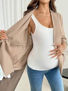 SHEIN Maternity Solid Color Ruched Casual Versatile Daily Wear Long Sleeve Jacket Fall - Khaki - View 7