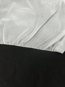 Elenzga 大尺碼優雅通勤拼接撞色露肩扭結洋裝 - 黑與白 - 查看 7