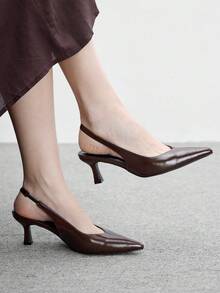 CUCCOO BIZCHIC Sepatu Wanita Cokelat, Model Ramping dengan Tali Tipis Berbentuk V di Bagian Belakang, Hak Sedang Lancip, dan Desain Mewah Ringan untuk Perjalanan Sehari-hari - Coklat - View 1