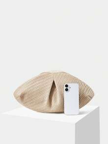 MOTF WOMEN'S FASHION PLEATED CLUTCH BAG, EXQUISITE SIMPLE APRICOT WOVEN PU BAG, FOR DAILY, DATING, VACATION, SHOPPING, COMMUTING - Apricot - View 4