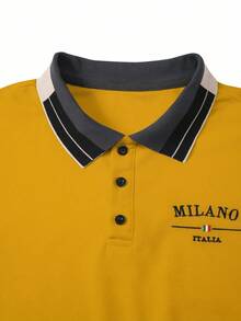 Calvornis 男士珠飾刺繡羅紋領短袖休閒 Polo 衫 - 黃色 - 查看 5