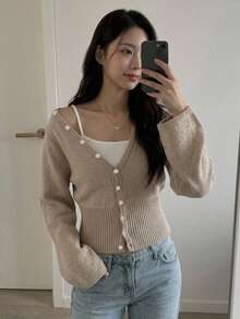 Livesso Women's Solid Color Casual Versatile Daily Wear Cardigan Fall Long Sleeve Tops - Khaki - View 5