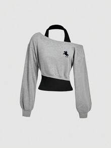 SHEIN MOD Sweatshirt Wanita Kasual dengan Motif Ksatria Warna Kontras, Model Vintage Musim Gugur/Dingin, Gaya Y2K - MultiWarna - View 7