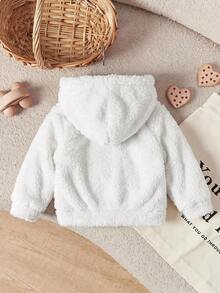 Chaqueta con capucha de patrón de dibujos animados esponjosa y versátil para bebé niña recién nacida otoño/invierno - Beis - Ver 2