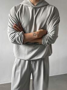 DAZY Men's Gray Loose Fit Long Sleeve Hoodie & Elastic Waist Sweatpants Set Fall - Grey - View 5