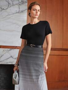 Anewsta Gradient Color Casual Daily Wear Knit Dress - Black and White - View 3
