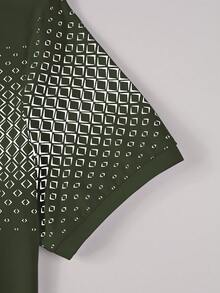 Manfinity Homme Men's Geometric Pattern Print Contrast Color Button Half-Placket Polo Shirt - Dark Green - View 5
