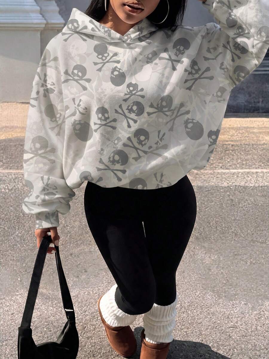 Slaydiva 新款秋冬女款時尚運動衫 Y2K 街頭風 外出度假休閒上班返校波西米亞休閒風 萬聖節 白色 黑色 - 彩色 - 查看 1
