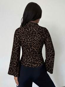 Firerie Leopard Print Long Sleeve Shirt With Adjustable Pleated Collar, Asymmetric Hem And Side Pleat Design, Suitable For Year-Round Wear And Versatile Use - Multicolor - View 5