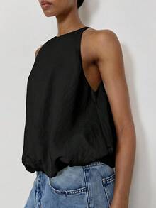 Maija Women's Solid Color Sexy Round Neck Peplum Top For Vacation - Black - View 1