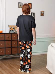 Chillnights Men's Crew Neck Knit Short Sleeve & Long Pants Loungewear Set - Multicolor - View 4
