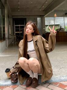 DAZY Women's Lapel Long Sleeve Autumn/Winter Versatile Korean Style Jacket - Coffee Brown - View 7