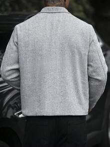 Manfinity Homme 男士經典翻領高級灰色百搭時尚休閒舒適成熟通勤日常居家極簡直筒口袋羊毛外套 - 灰色 - 查看 2